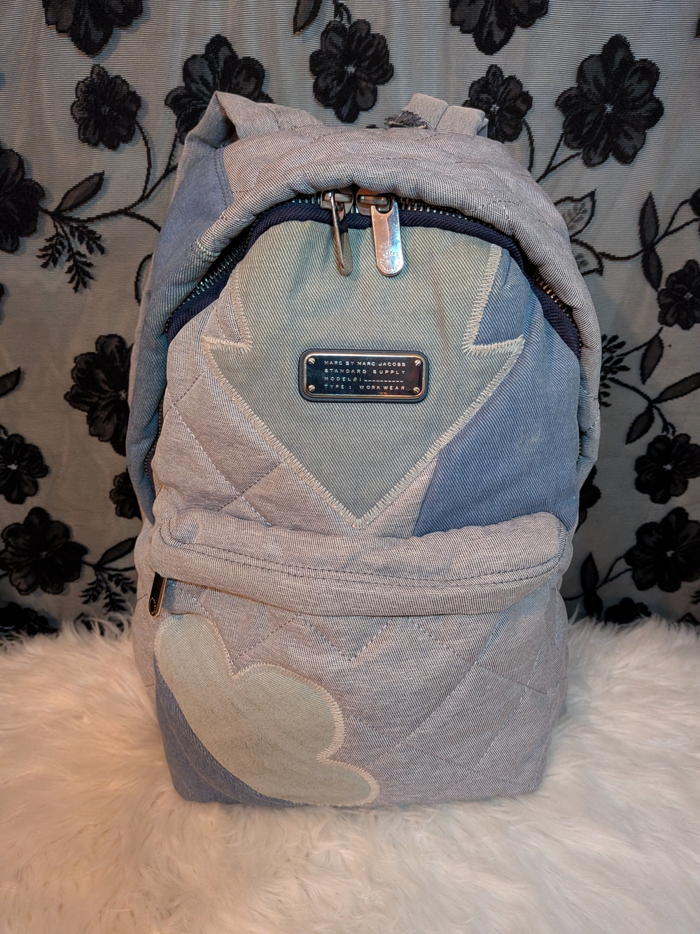 Marc by Marc Jacobs Light Gray Quilted Heart Patch Backpack